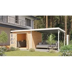 Karibu tuinhuis Pluto A met overkapping blank-wit, 571 x 271 cm