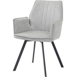 Livingfurn - Eetkamerstoel Louise Grey - Stof / Gecoat Staal - 1 stuk
