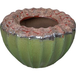 PTMD Jinah Green ceramic pot organic ribbed round S