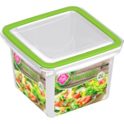 2x Voedsel plastic bewaarbakje 2 liter transparant/groen - Vershoudbakjes