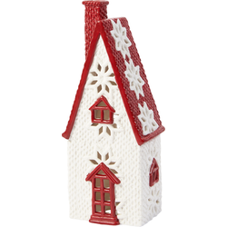 Wit en rood steengoed kerst chalet beeldje H26