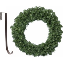 Kerstkrans groen 35 cm kunststof incl. ijzeren deurhanger - Kerstkransen
