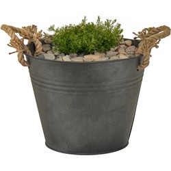 Mega Collections plantenpot/bloempot Old Rope - zink - antraciet - D40 X H29 cm - IJzeren emmer / teil