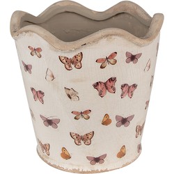 Clayre & Eef Bloempot  Ø 19x18 cm Beige Roze Keramiek Vlinders Bloempot Binnen