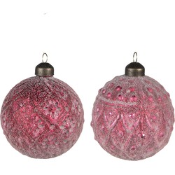 Clayre & Eef Kerstbal Set van 2  Ø 8 cm Rood Glas Kerstdecoratie