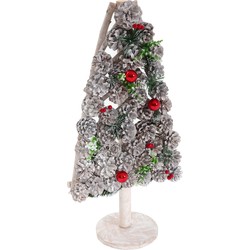 Cosmo Casa Decoratieve Kerstboom - Naaldvrij - Rustieke Charme - Populierenhout en Dennenappels - 60x32x17cm