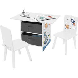Kinderzitje met tafel en 2 stoelen ruimtemotief van hout voor kinderen Joyz