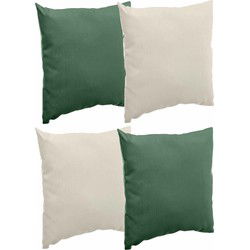 Bank/sier/tuin kussens voor binnen/buiten set 4x stuks beige/groen 40 x 40 cm - Sierkussens