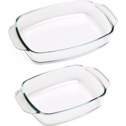 Glazen ovenschalen set van 2x stuks - 27 x 17 cm en 33 x 21 cm - Ovenschalen