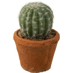 J-line - Cactus Rond In Pot Plastiek Groen - 10.5x10.5x14.5cm