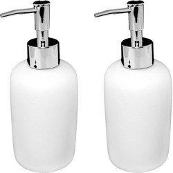 2x Stuks Zeeppompje/dispenser keramiek ivoor wit/zilver 7 x 17 cm - Zeeppompjes