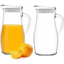 Glasmark Waterkan - 2x - met deksel - 1,5L - glas - schenkkan - waterkaraf - Schenkkannen