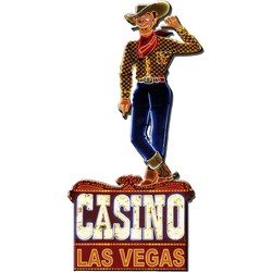 Clayre & Eef Wanddecoratie  35x70 cm Bruin Blauw Ijzer Casino Las Vegas Muurdecoratie