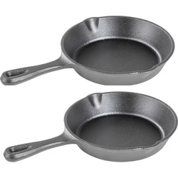 Mini serveerpannetje - 2x - gietijzer - steel - alle warmtebronnen - 16 cm - Braadpannen