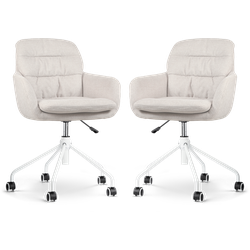 Nout-Mia bureaustoel beige - wit onderstel - set van 2