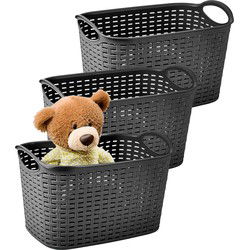 Plasticforte Opbergmand/kastmandje - 3x - 6,4 liter - zwart - kunststof - 19 x 29 x 18 cm - Opbergmanden