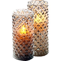 2x stuks luxe led kaarsen in zilver glas H15 cm en H17,5 cm - LED kaarsen