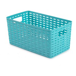 Plasticforte Opbergmand - Kastmand - rotan kunststof - turquoise blauw - 5 Liter - 15 x 28 x 13 cm - Opbergmanden