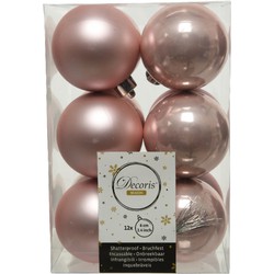 12x Kunststof kerstballen glanzend/mat lichtroze 6 cm kerstboom versiering/decoratie - Kerstbal