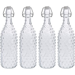 4x Glazen decoratie flessen transparant met beugeldop 1000 ml - Drinkflessen