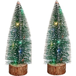 Krist+ Kleine decoraties kerstboompjes 2x stuks - 25 cm - met licht - Kerstdorpen