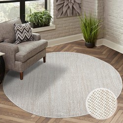 Tapijtenloods Vloerkleed Lindo Modern Effen Woonkamer Creme Laagpolig- 120 CM ROND