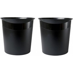 Zwarte kantoor vuilnisbak/prullenbak - 2x - 13 liter - kunststof - Prullenbakken
