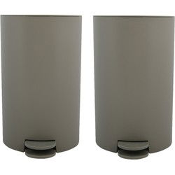 MSV kleine pedaalemmer - 2x - kunststof - taupe - 3L - 15 x 27 cm - Pedaalemmers