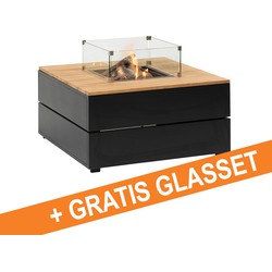Cosi Fires Cosipure lounge vuurtafel 100 cm zwart - teak top met gratis glasset