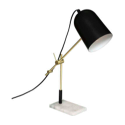 Tafellamp marmer metaal kleur goud lampenkap zwart hoogte 40 cm