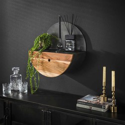 Hoyz Collection - Wandschap Half Moon Ø50 Met Lade - Massief Acacia Naturel