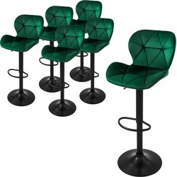 ML-Design barkruk set van 6, fluwelen bekleding, groen, gestoffeerde barkruk met rugleuning en voetensteun, barkruk in hoogte verstelbaar 59-79 cm, 360° draaibaar, bistro kruk draaibare barstoelen