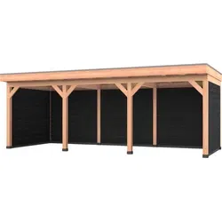 Douglas overkapping 750 x 300, met zwarte achterwand en twee zijwanden, Westwood Comfort Green