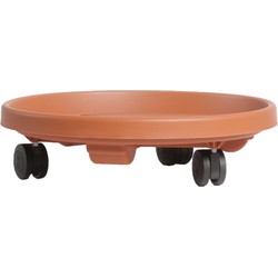 Set van 4x stuks planten trolley/multiroller rond bruin kunststof 30 cm - Planten onderzetter