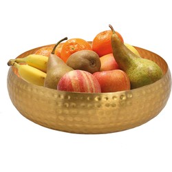 Fruitschaal rond gehamerd metaal goud 24 cm - Fruitschalen