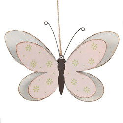Clayre & Eef Decoratie Hanger Vlinder Roze Metaal