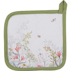 Clayre & Eef Pannenlap  20x20 cm Wit Katoen Bloemen