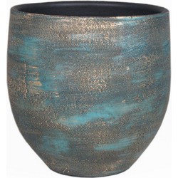 Pot madeira d17 h16 cm blauw goud keramiek