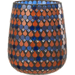 J-line - Windlicht Mozaiek Druppel Glas Oranje/blauw Large - 17x17x21cm