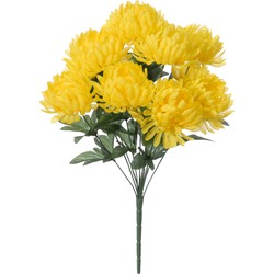 Louis Maes Kunstbloemen boeket crysanten met bladgroen - geel - H45 cm - Sierbloemen - Kunstbloemen