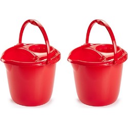 2x stuks rode dweilemmer/mopemmer 15 liter 38 x 34 cm - Emmers