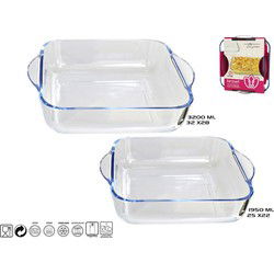 Set van 2 Glazen ovenschalen-serveerschalen rechthoekig 25 en 32 cm  - Ovenschotel oven serveerschaal van glas