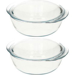 Pyrex ronde glazen ovenschaal met deksel - 2x - 3 liter - 27 x 23 x 11 cm - Ovenschalen