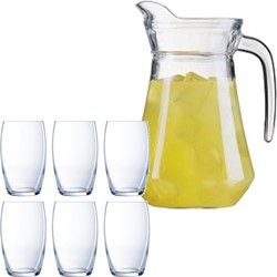 Luminarc schenkkan/waterkan van glas 1.6 liter met 6x waterglazen van 375 ml - Schenkkannen