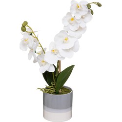 Atmosphera Orchidee bloemen kunstplant in sierlijke grijze bloempot - witte bloemen - H45 cm - Kunstplanten