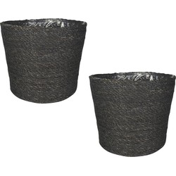 Set van 4x stuks plantenpot/bloempot van jute/zeegras diameter 30 cm en hoogte 26 cm grijs - Plantenpotten