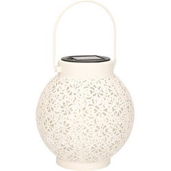 Anna's Collection Solar lantaarn - voor buiten - D15 x H16 cm - wit - metaal - tafellamp - Lantaarns