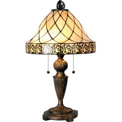 LumiLamp Tiffany Tafellamp  Ø 36x62 cm  Beige Bruin Glas Driehoek Tiffany Bureaulamp