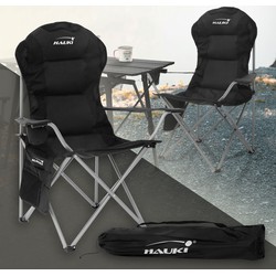 Opvouwbare campingstoel tot 150 kg zwart met bekerhouder incl. draagtas Hauki