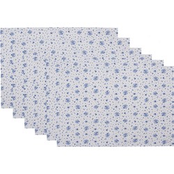 Clayre & Eef Placemats Set van 6  48x33 cm Wit Blauw Katoen Rechthoek Roosjes